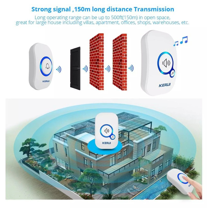 Chuông Cửa Không Dây Thông Minh KERUI M577 - Thu phát sóng RF 433MHz - Tín Hiệu Mạnh, BẢO HÀNH 12 THÁNG