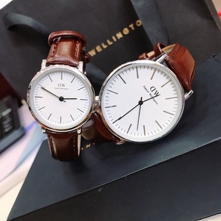 Đồng hồ dây da nam nữ đeo tay cặp đôi PW bản vạch nhỏ không lịch