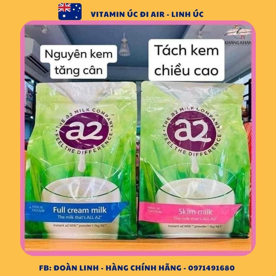 Sữa A2 nguyên kem, tách kem của Úc, Hàng Chuẩn Úc, Sữa A2 nguyên kem/tách kem 1kg - Úc