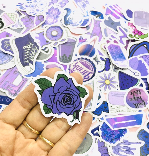 Sticker màu tím set 30-50 cái ép lụa / hình dán dễ thương màu tím
