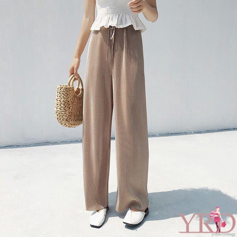 Quần ống rộng màu trơn bằng lụa thời trang | BigBuy360 - bigbuy360.vn