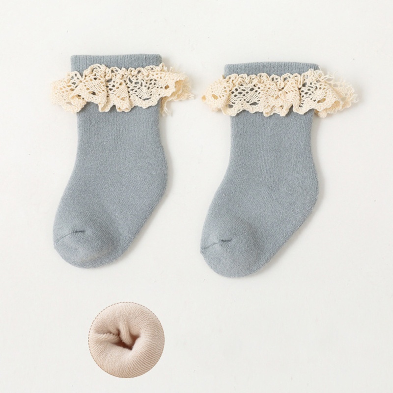 Vớ Cotton Mềm Dày Phối Ren Chống Trượt Thời Trang Thu Đông Cho Bé Sơ Sinh