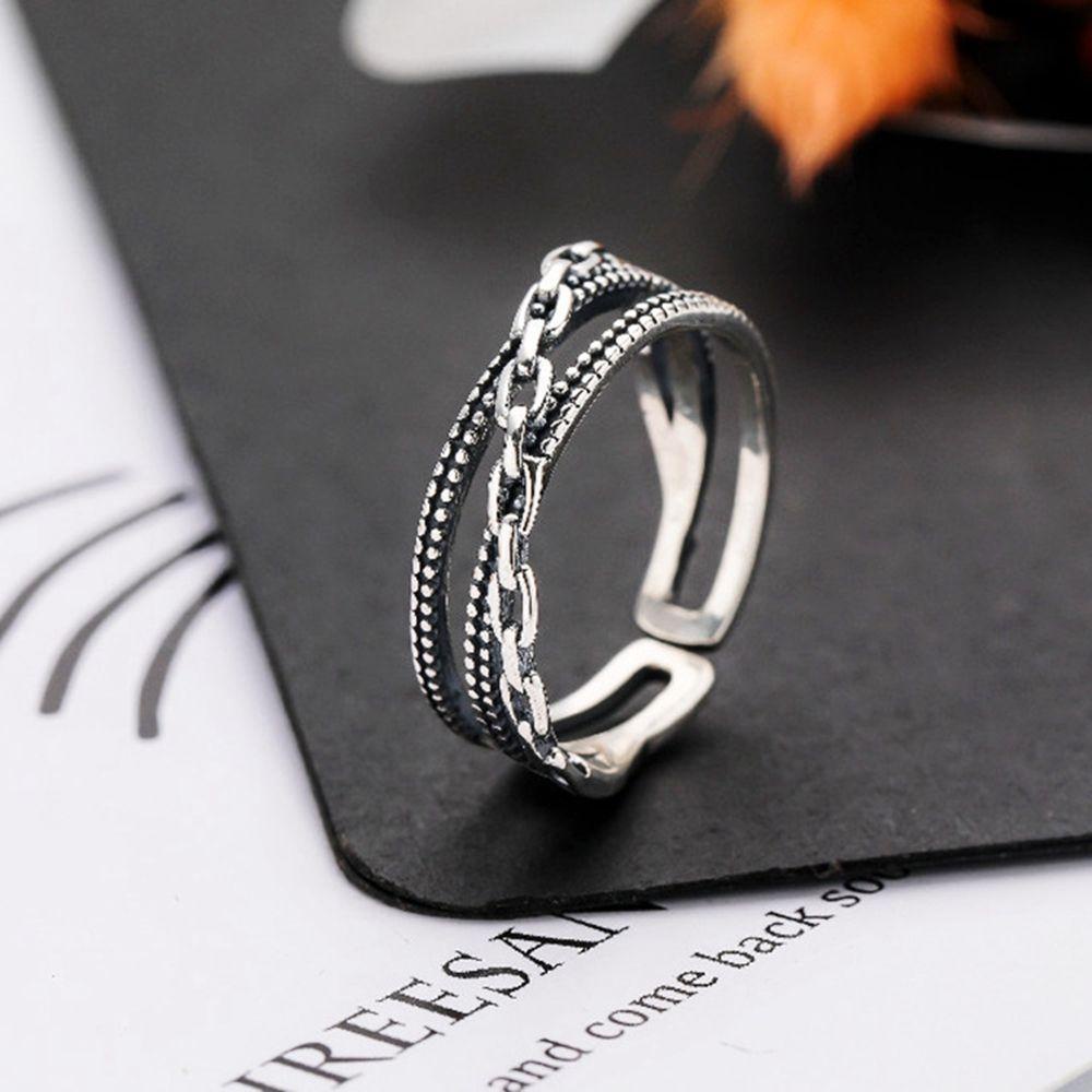 USNOW Nhẫn Dây Xích Xoắn Dạng Mở Có Thể Điều Chỉnh Phong Cách Punk Hip hop Đơn Giản Dành Cho Nam