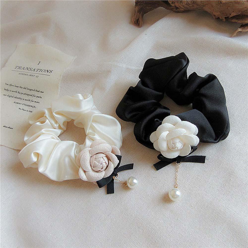 Dây Cột Tóc Scrunchies Bằng Vải In Hoa Trà Phong Cách Hàn Quốc Thời Trang Cho Nữ