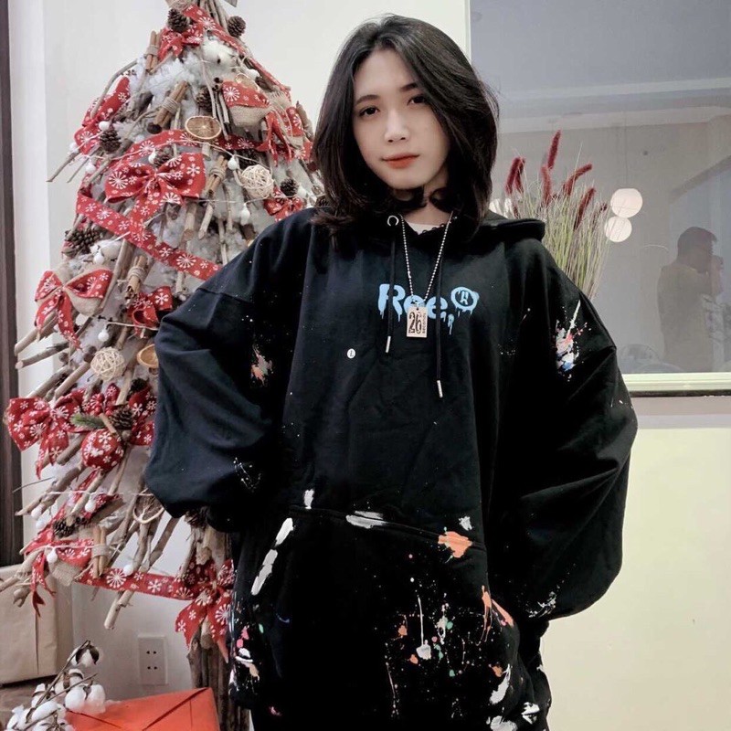 ÁO HOODIE VẨY SƠN THỦ CÔNG BY REE 2 MÀU ĐEN XANH NGỌC