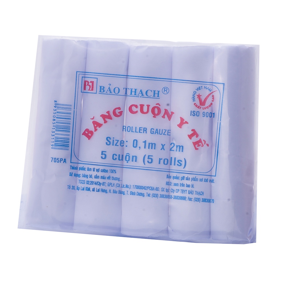 Băng gạc cuộn y tế Bảo Thạch các size thấm hút cao và nhanh(gói 05 cuộn)