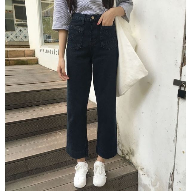 [Size L]Quần jeans nữ ống rộng lưng cao Ulzzang Quảng Châu QDJ60