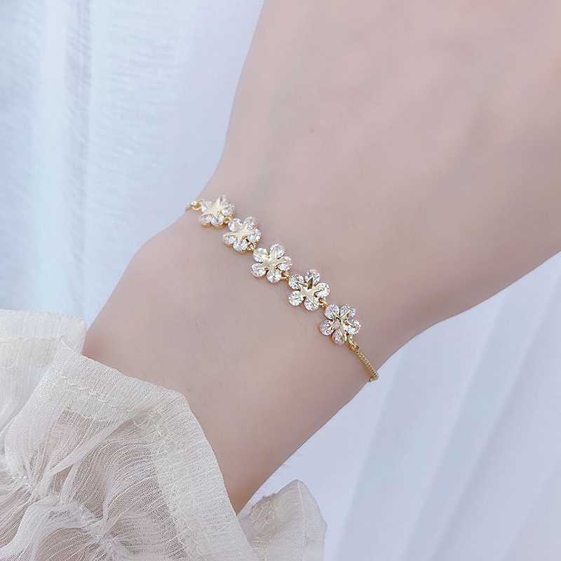 Vòng Tay Mạ Vàng Đính Đá Zircon Sang Trọng Phong Cách Hàn Quốc Cho Nữ