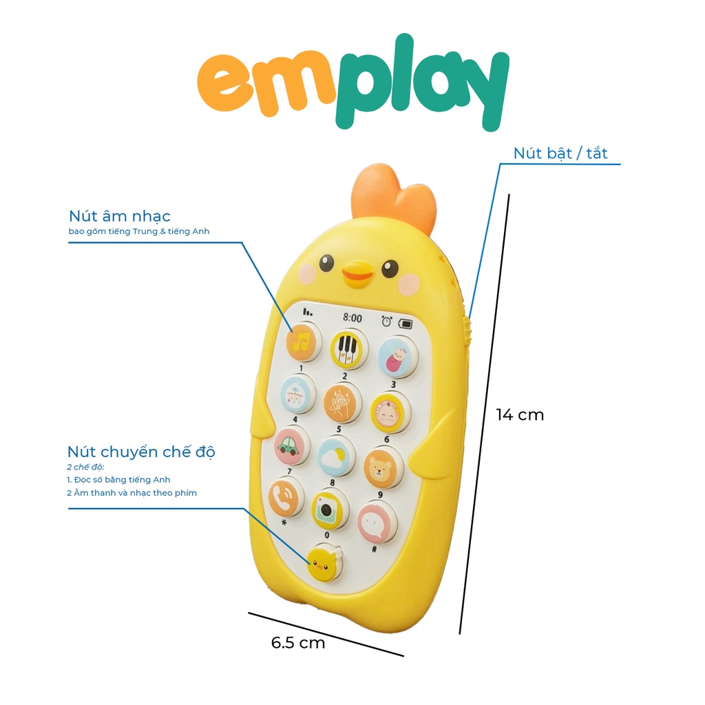 Điện thoại đồ chơi cho bé có nhạc và đèn thỏ cà rốt và gà giúp giải trí xả stress cao cấp Emplay