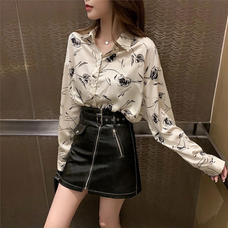Áo Sơ Mi chiffon In Họa Tiết retro Phong Cách Phương Tây Thời Trang Mùa Thu Mới Cho Nữ