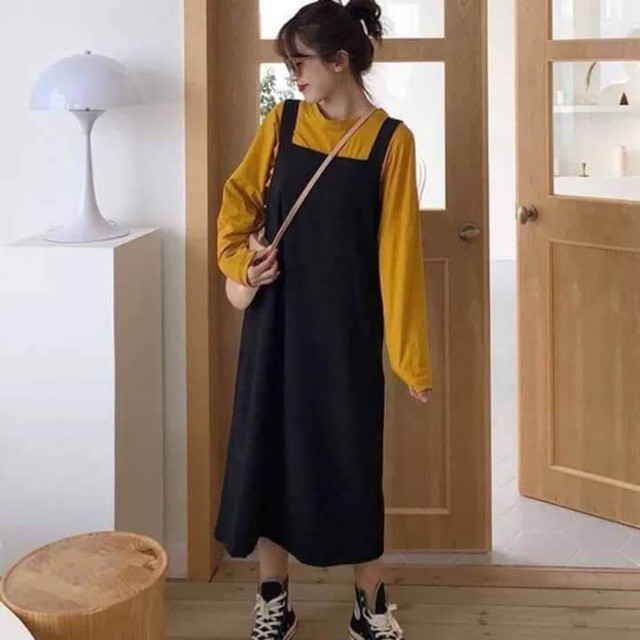 [FREESHIP ĐƠN TỪ 50K] Sét yếm váy áo vàng dài tay KTH0819