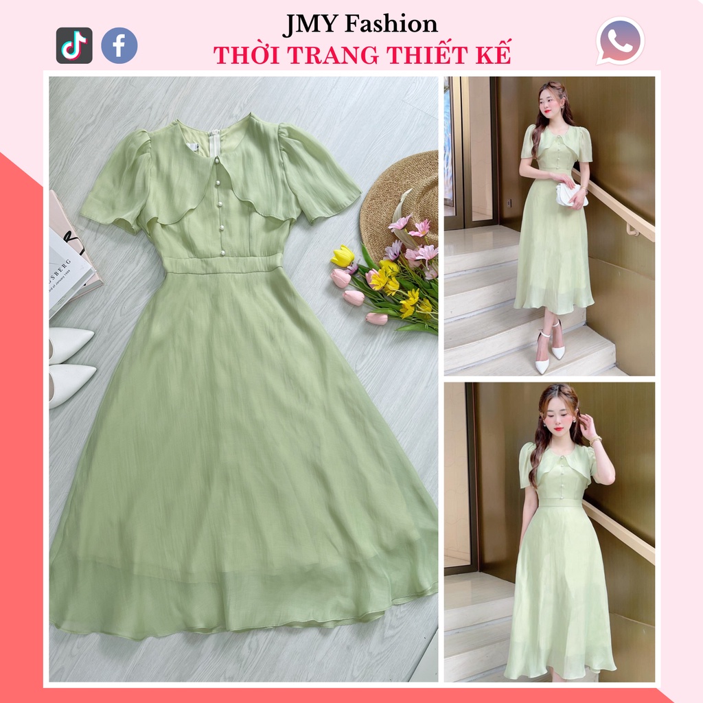 V142 Váy xanh bơ tiểu thư dáng dài vintage - TH Hà Thanh