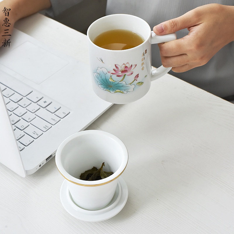 Ly cốc sứ pha trà có lõi lọc và nắp đậy dung tích 430 ml tới 450 ml (Kèm Hộp Quà Tặng Cao Cấp)