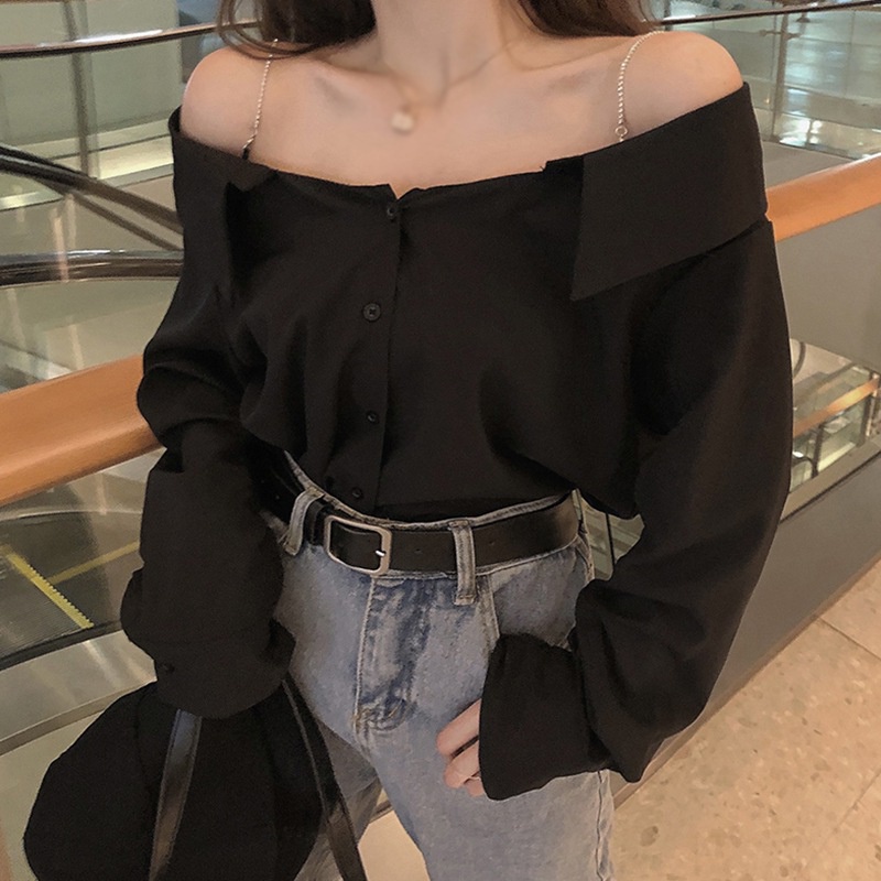 Áo sơ mi tay dài trễ vai màu sắc thời trang dành cho nữ