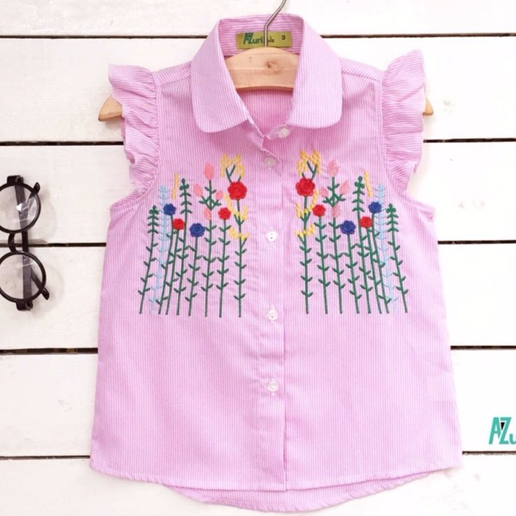 Áo sơ mi bé gái thêu hoa tuyệt đẹp