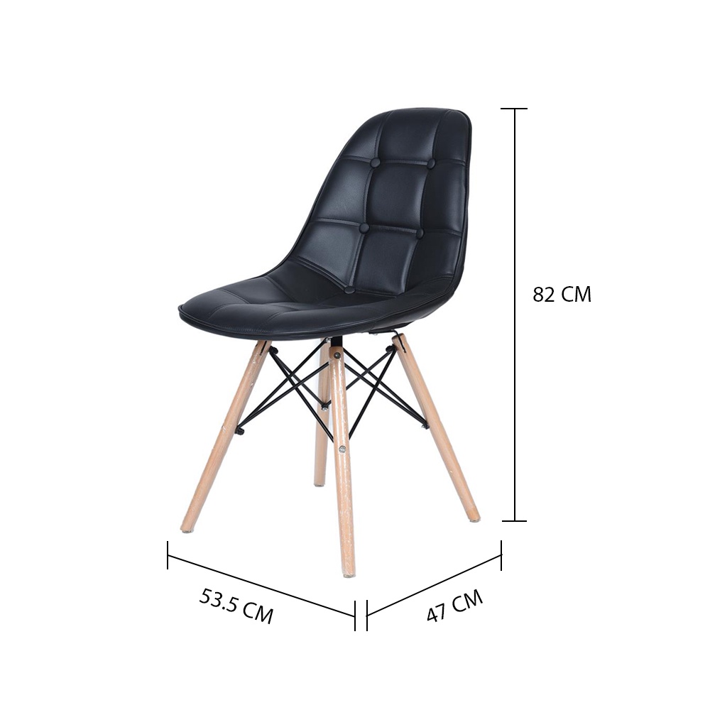 HomeBase FURDINI Ghế ngồi bằng gỗ sồi bọc da PU chống xước chống thấm nước BUTTON W47xH82xD53,5cm màu đen