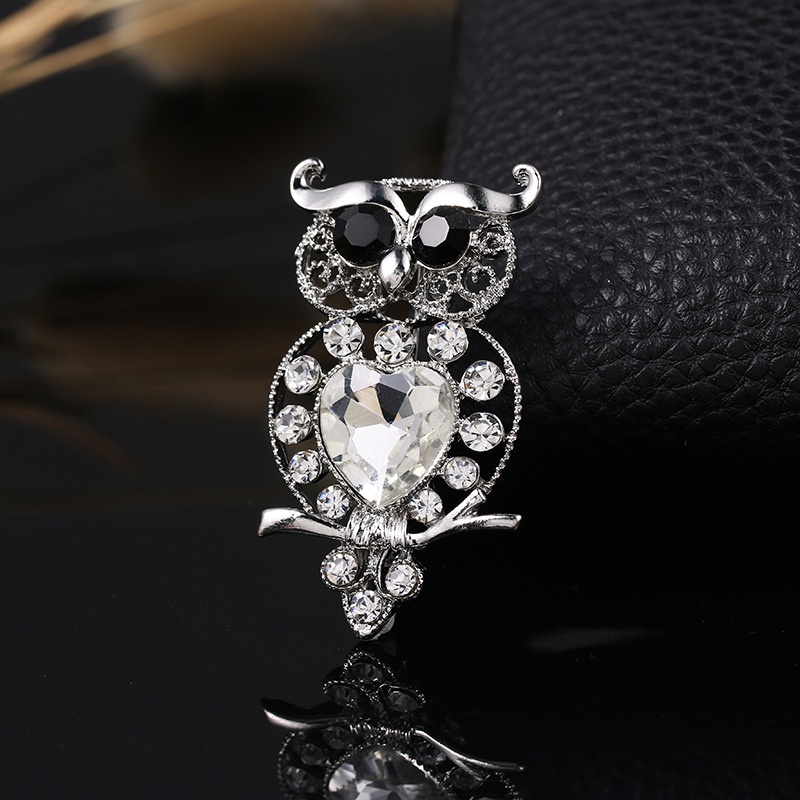 Trâm Cài Áo Hình Con Cú Đính Đá Và Ngọc Trai Phong Cách vintage