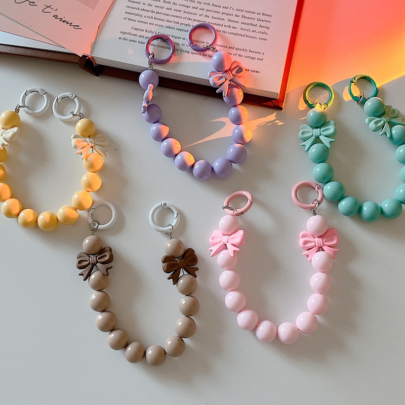 Ins Móc Khóa Điện Thoại Di Động Xỏ Hạt Nhiều Màu Sắc Chống Thất Lạc Hình Nơ Dễ Thương