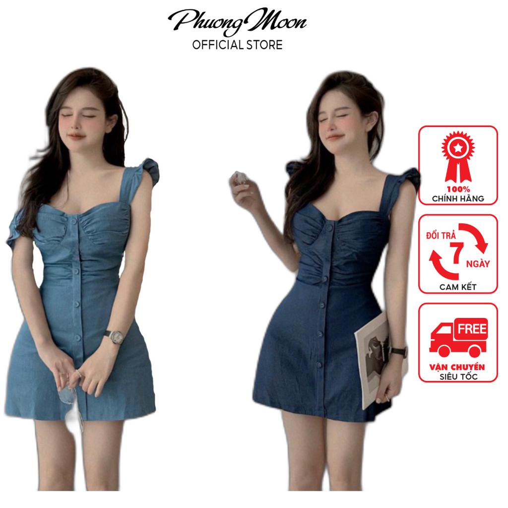 Váy mùa hè nữ PHUONGMOON, chất liệu jeans mềm mại có đệm mút