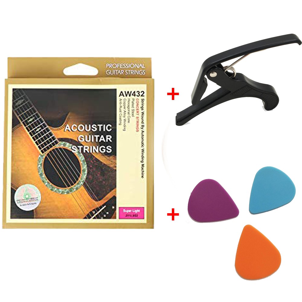 Combo phụ kiện guitar (Dây guitar, capo, dụng cụ thay dây, tay quay thay dây, pick gảy)