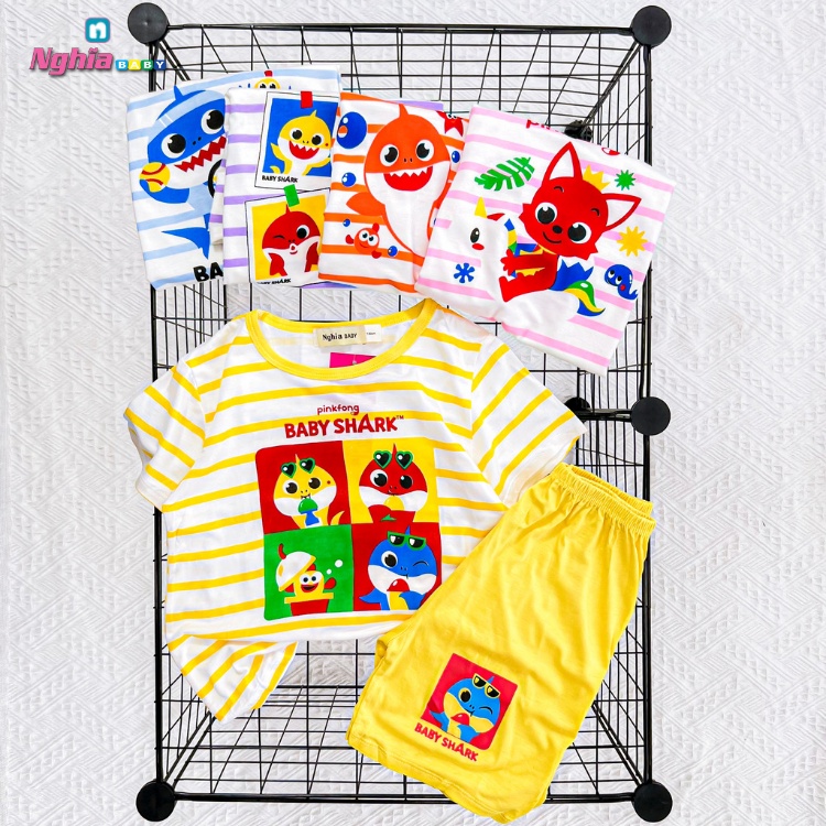 Bộ ngắn tay thun thời trang trẻ em, đồ bộ NGHĨA BABY hình mặt gấu tay ngắn dành cho bé trai bé gái 15-21kg