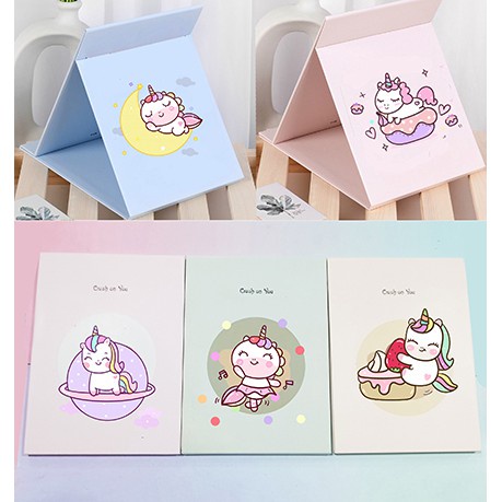 Gương gập ba anh em gấu GGI5 gương 13*17cm Hoạt hình cute molang pusheen gấu brown tonton khủng long ngựa thần