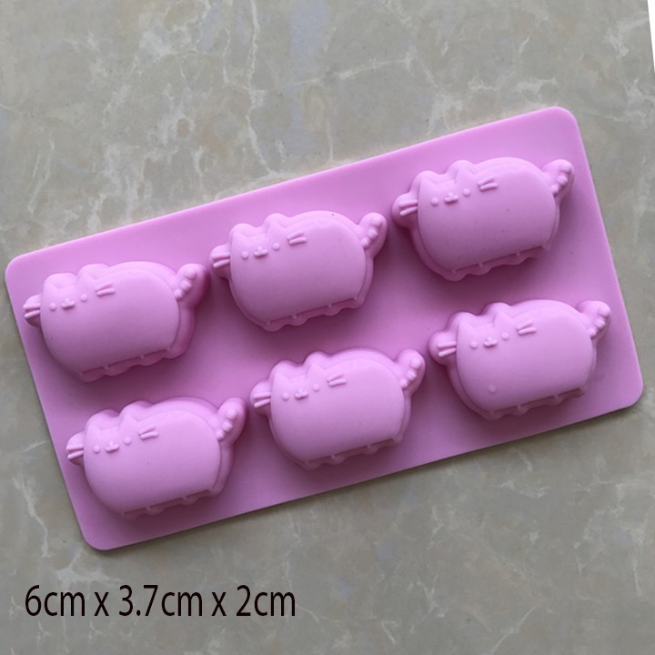 HCM - Khuôn silicon mèo mập mũm mĩm 6 con làm bánh nướng mini, rau câu, socola, xà bông