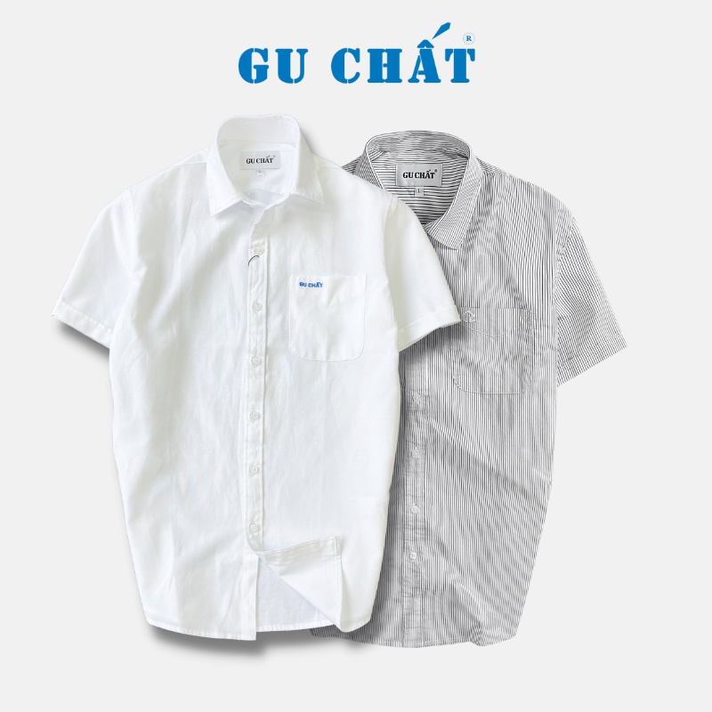 Áo Sơ Mi Trắng Nam Tay Ngắn GU CHẤT, Thiết Kế Basic Chuẩn Form, Vải Cotton Thấm Hút, Không Nhăn - GUSGC02