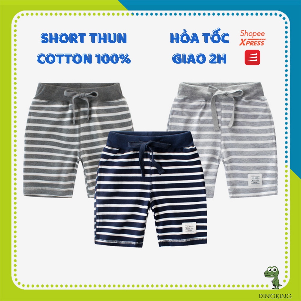 Quần short bé trai DINOKING Quần đùi trẻ em mùa hè kẻ ngang chất thun cotton mềm mịn mềm mịn cho bé 2 - 8 tuổi QS09