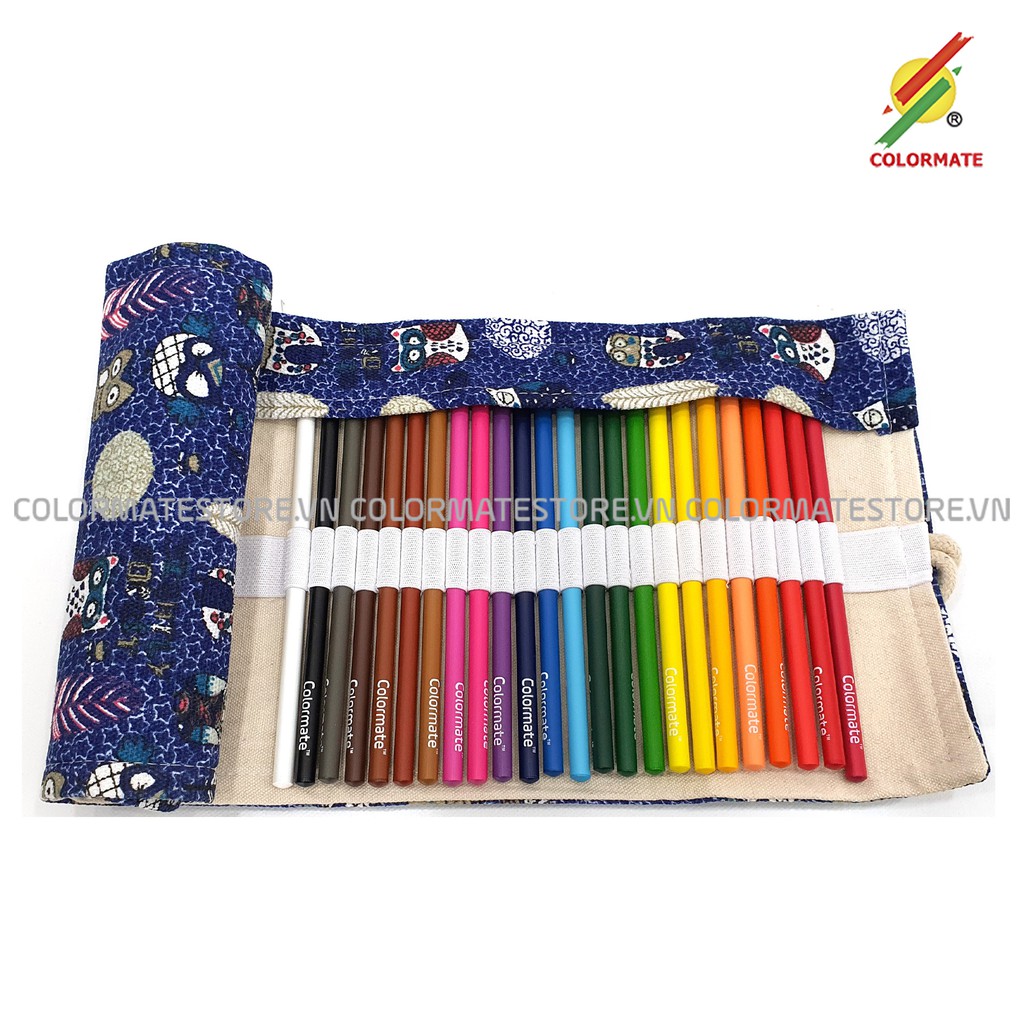 Bộ bút màu 24 cây bút chì gỗ kèm túi và tập tô màu dành cho bé - COLORMATE