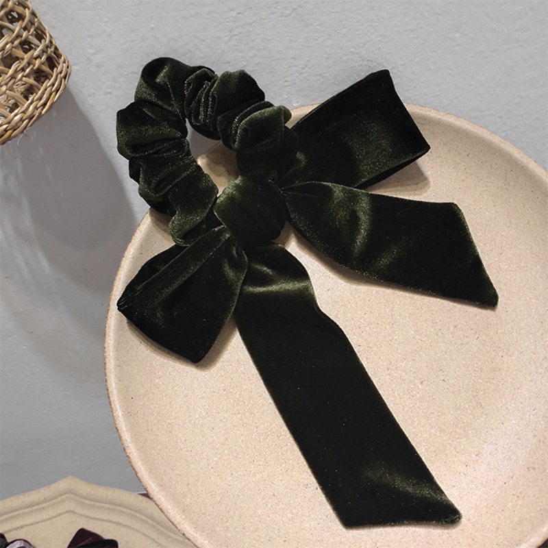 Dây Buộc Tóc Vải Nhung Thắt Nơ Ruy Băng Màu Trơn Co Giãn Phong Cách Vintage Dành Cho Nữ