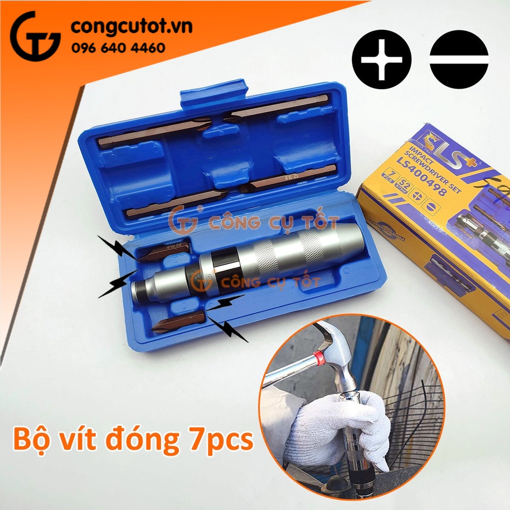 Bộ vít đóng 7pcs ⊕⊖ thép S2 hộp nhựa LS+ LS400498