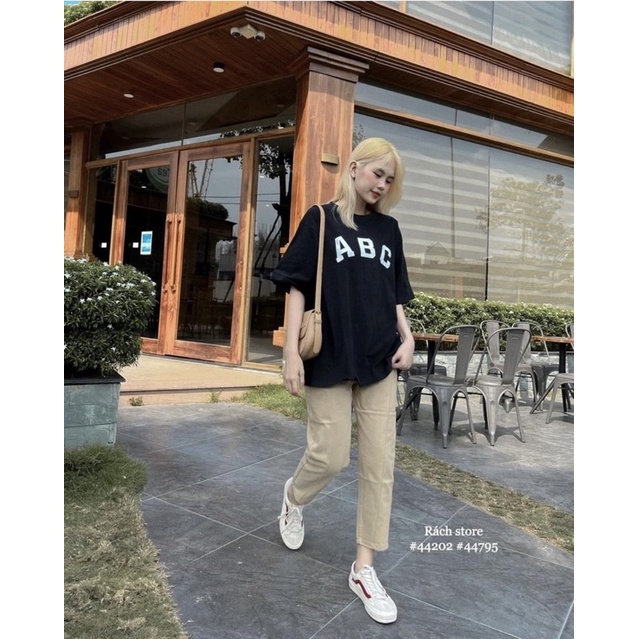 SET ÁO THUN ĐEN ABC + QUẦN KAKI KEM