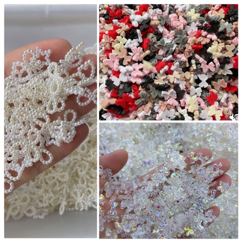 Nơ gắn móng skinnail , nơ trong , nở ngọc , nơ xanh , nơ đỏ , nở đen , nơ vàng, nơ trắng