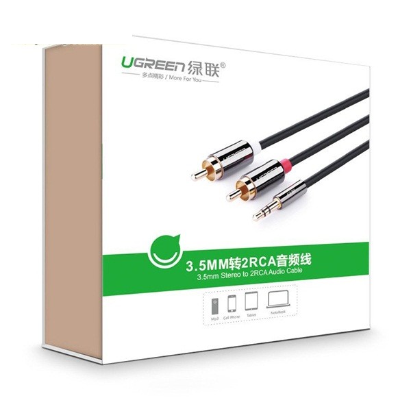 Dây loa 3.5mm sang 2 đầu AV 2m UGREEN 10584