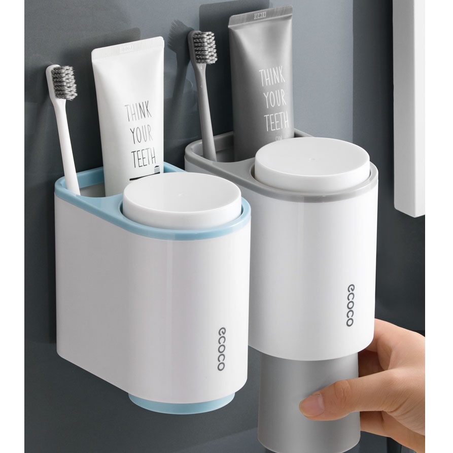 Kệ Đựng Bàn Chải Đánh Răng Ecoco, Giá Treo Bàn Chải Đánh Răng Tặng Kèm 2 Cốc