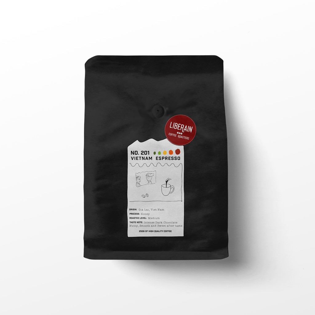 (No.201) Cà phê pha máy espresso Liberain 201 - 250gr - Gu vị truyền thống, đắng đậm mạnh - Cà phê nguyên chất, rang mộc