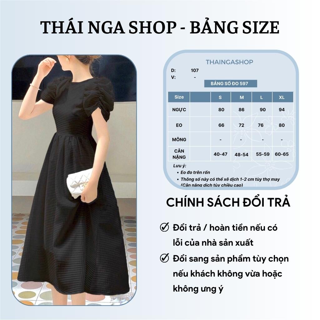 Váy tiểu thư dự tiệc tay phồng cổ tròn mặc dự tiệc Trắng Đen Xanh Bơ Thaingashop D0597