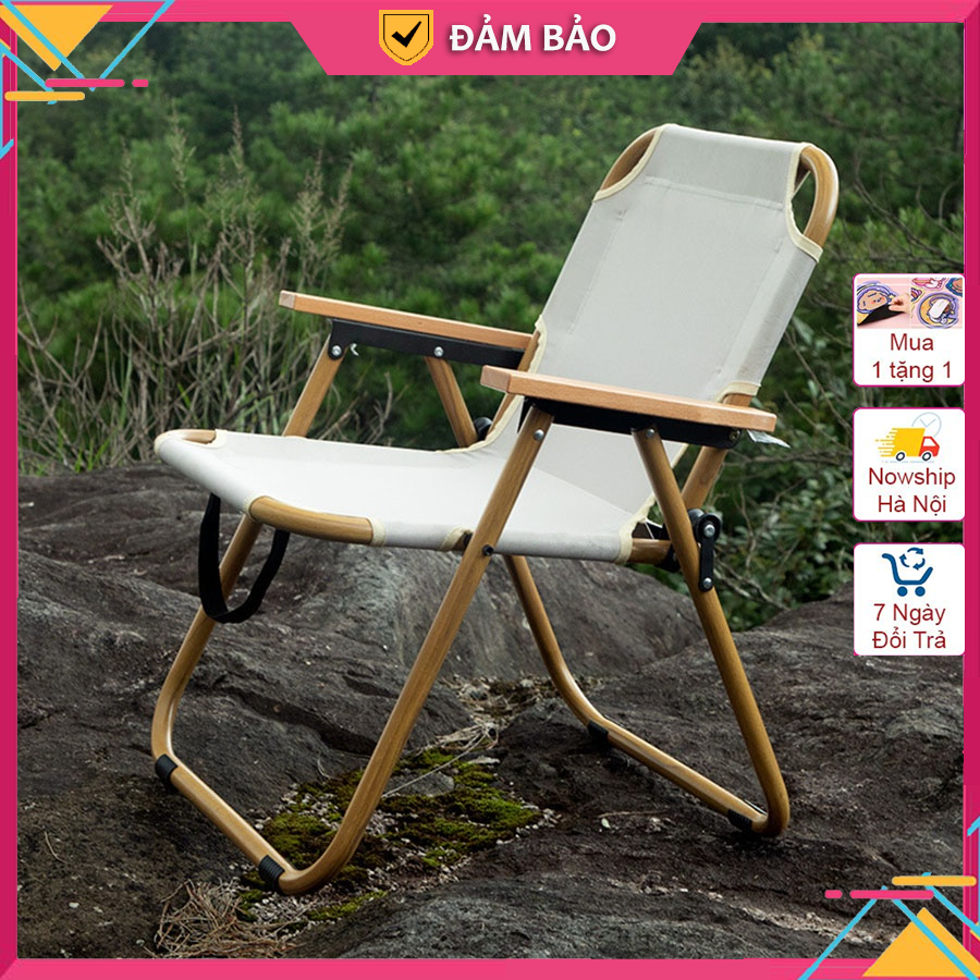 Ghế Xếp Du Lịch Dã Ngoại Câu Cá Khung Thép Gấp Gọn Đi Cắm Trại Du Lịch Size Lớn Có Tựa Tay