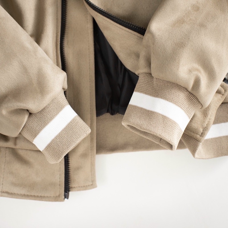 Áo khoác Bomber Jacket da lộn ZR phối viền chất da dày ấm