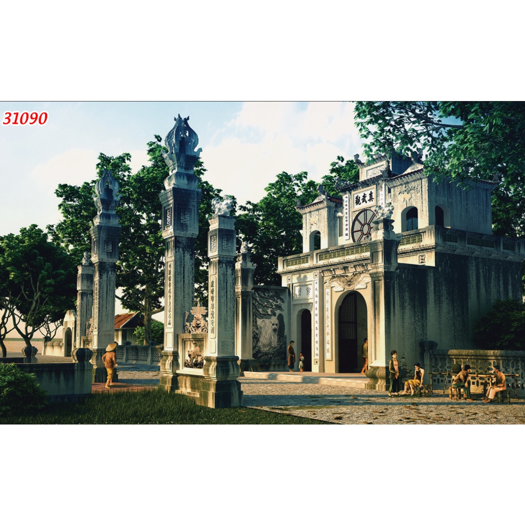 Tranh dán tường góc Phố phong cách Hà Nội cổ điển 3D nhiều mẫu