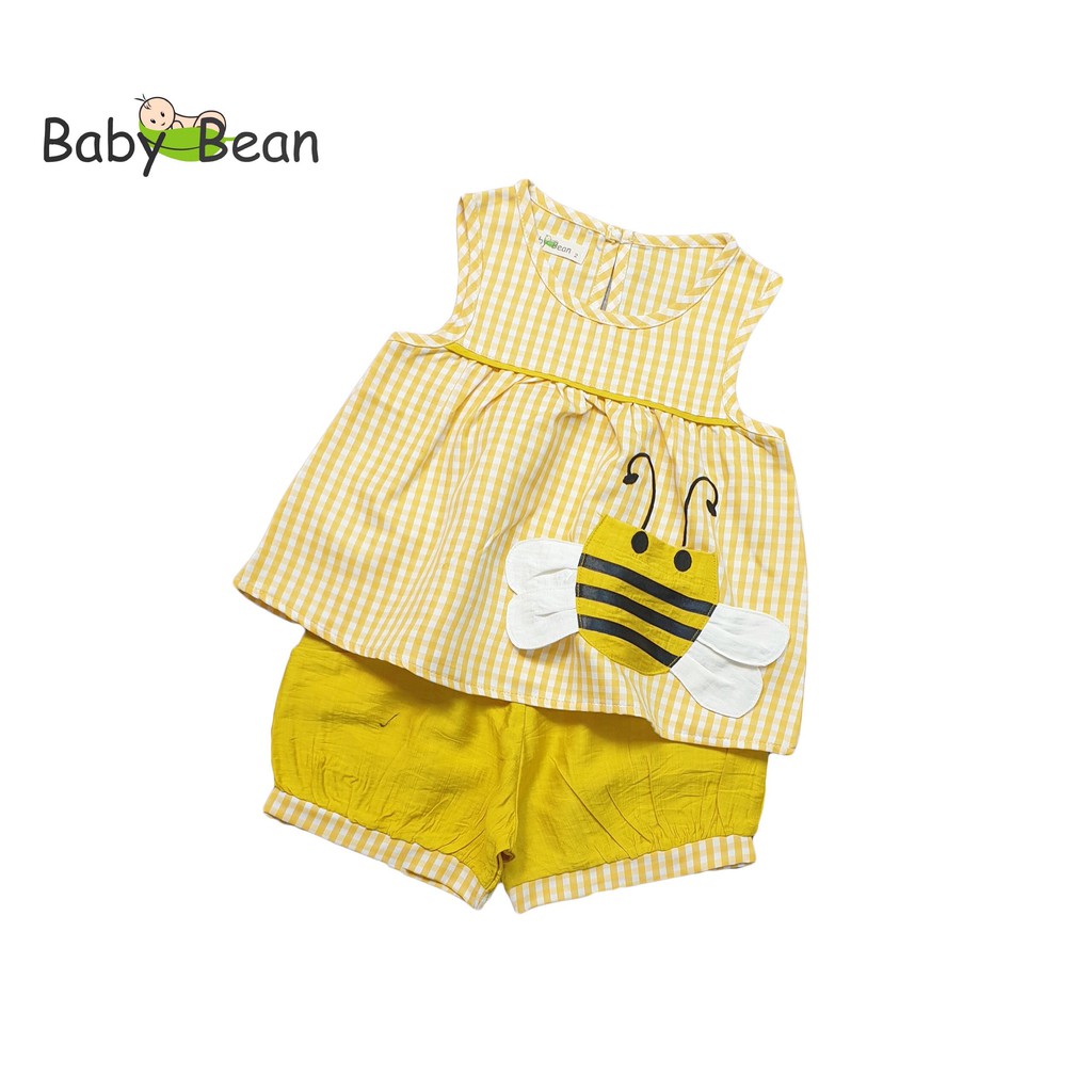 [MÃ THƯƠNG HIỆU YÊU THÍCH Voucher giảm 10%] Bộ Đồ Đũi Caro Thêu Ong Quần Short Màu Bé Gái BabyBean (8kg-30kg)