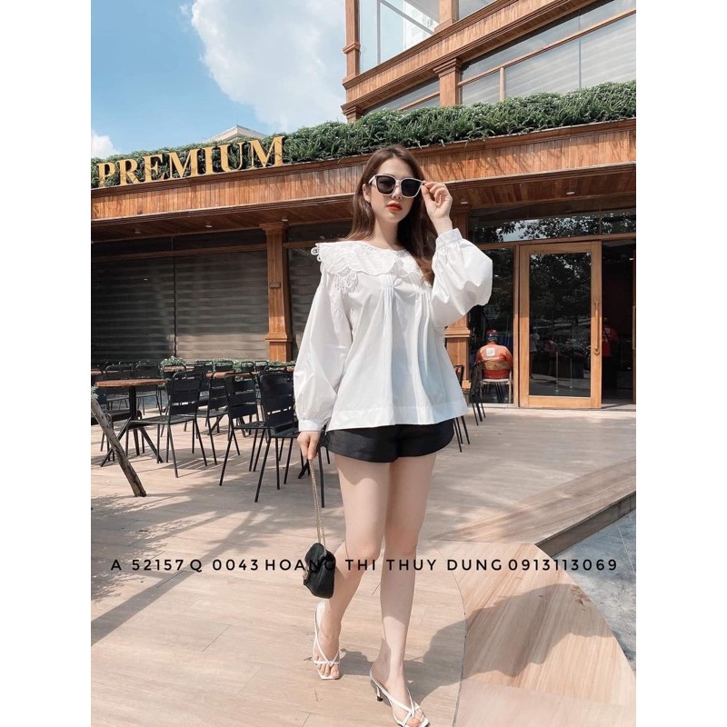 Áo Sơ Mi Trắng Cổ Sen Phối Ren Tiểu Thư Dáng Babydoll Siêu Xinh, Áo Kiểu Nữ Chất Thô Mềm Hàng Đẹp Loại 1