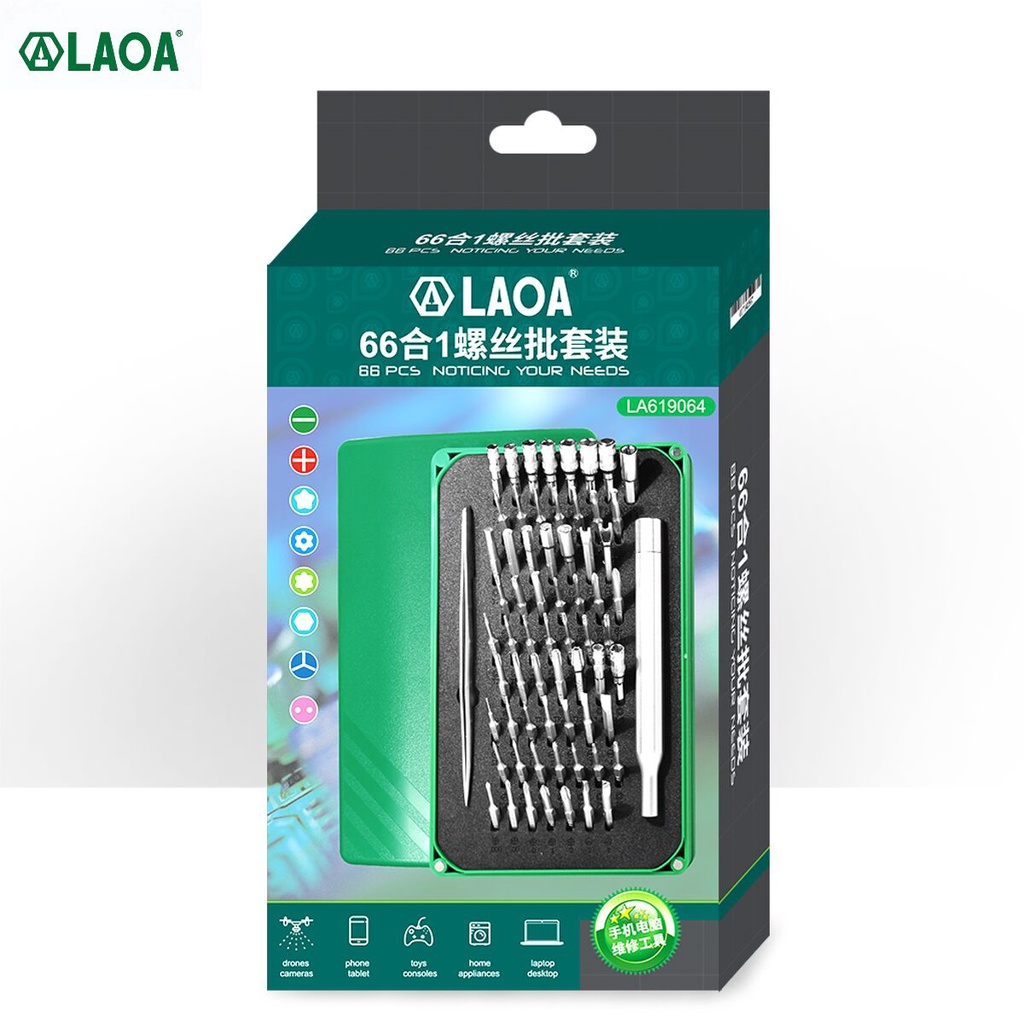 Bộ Tua Vít Đa Năng LAOA LA619064 64 Món Chi Tiết Dùng Sửa Chữa Điện Thoại, Máy Tính, Tô Vít Đa Năng Tiện Dụng