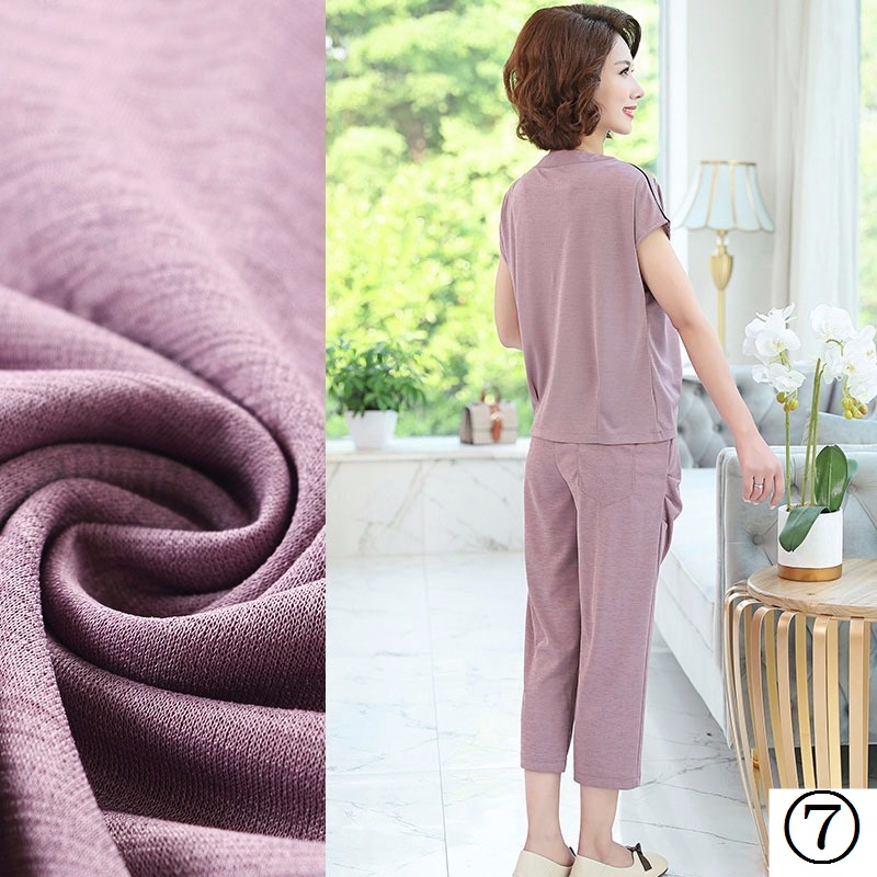 Bộ Quần Áo Ngắn Tay Thời Trang Mùa Hè Cho Phụ Nữ Trung Niên 40-50 Tuổi