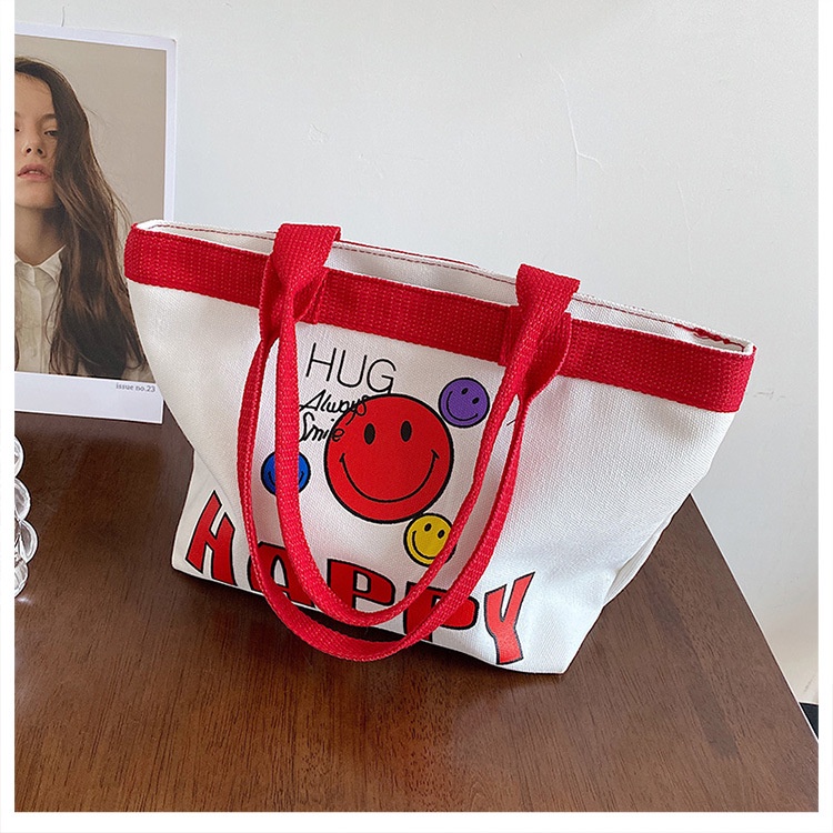 Túi Đeo Vai Vải canvas In Hình Mặt Cười Thời Trang Cho Nữ