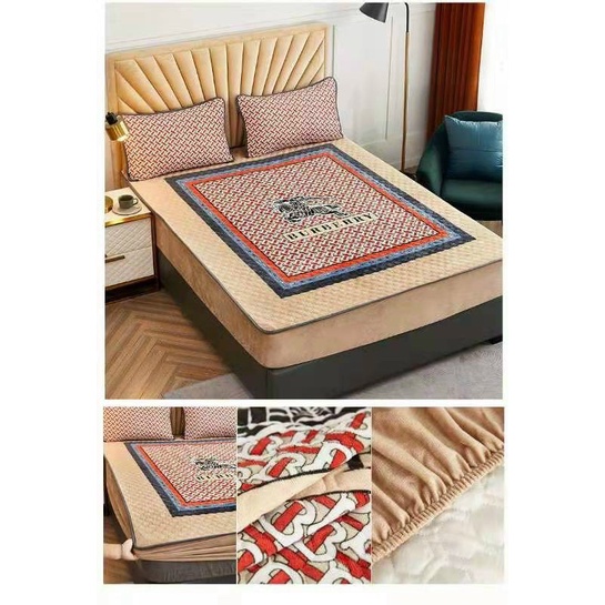 BỘ 3 MÓN GA GỐI NỈ NHUNG TRẦN TRÁM BO CHUN BỌC ĐỆM HỌA TIẾT THƯƠNG HIỆU