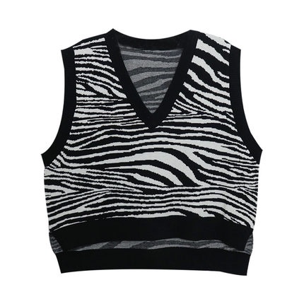 Áo Sweater Dệt Kim Sát Nách In Họa Tiết Ngựa Vằn Thời Trang Mùa Thu