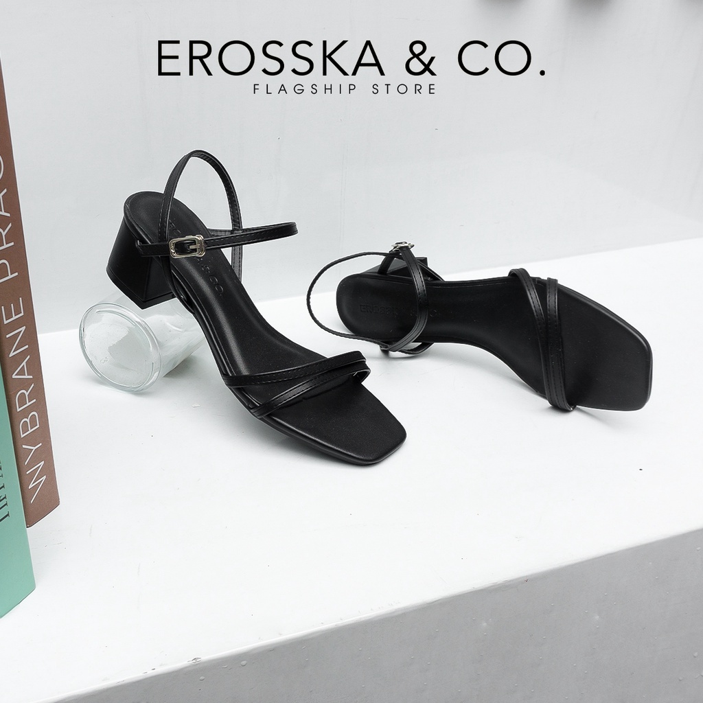 Erosska - Giày sandal mũi vuông quai mảnh thời trang công sở cao 5cm màu kem _ EB042