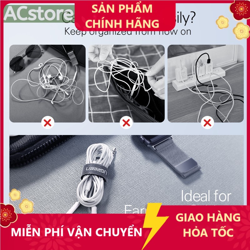Cáp dán xé cuốn gọn dây sạc dây tai nghe dây điện dây cáp UGREEN Cao cấp Cable Tie Wire Winder Nylon Tape 14cm  ACstore